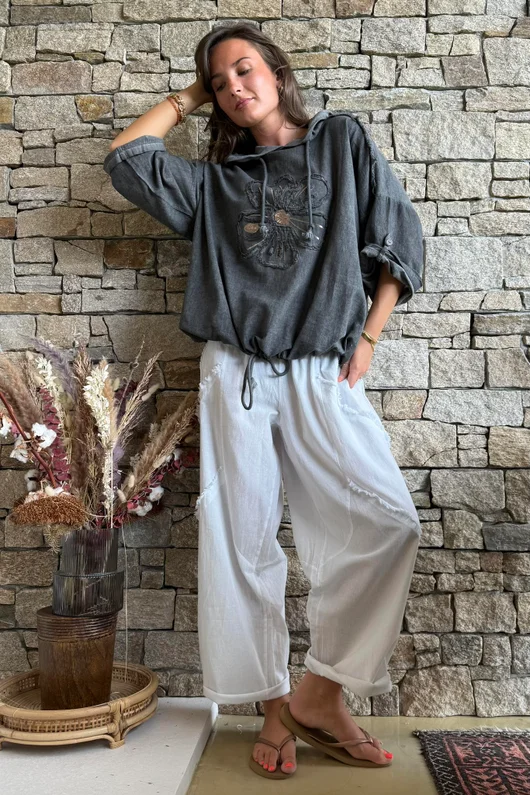Rustic Nature Linen Blend Hippie Shake Hoodie Washed Charcoal